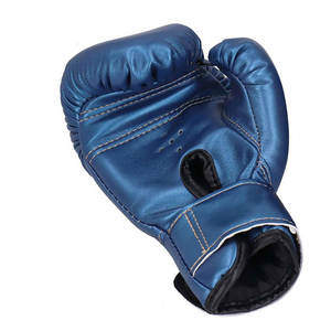 Gants de boxe en cuir bleu pour l'entraînement, doigts entièrement couverts, fermeture éclair intégrale, protection UV, sangle de poignet auto-agrippante, unisexe adulte - Product Image 5