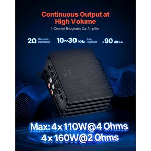 เครื่องขยายเสียงรถยนต์ 4 แชนแนล 12V แบบ Class D  รองรับการเชื่อมต่อแบบ Bridgeable  กำลังขับสูงสุด 4 x 110 วัตต์ ที่ 4 โอห์ม และ 4 x 160 วัตต์ ที่ 2 โอห์ม - Product Image 2
