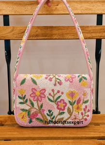 Bolso de Hombro Cruzado de Lujo Hecho a Mano con Cuentas Florales, Bolso de Mano Bordado con Cuentas de Semillas, Moda Femenina, Portátil y Seguro - Product Image 2