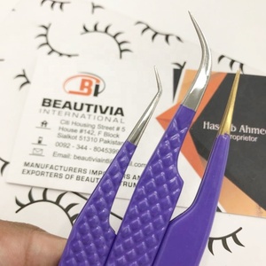 Pinzas de extensión de pestañas con agarre de diamante de acero inoxidable japonés púrpura, pinzas de pestañas de volumen con logotipo personalizado, belleza de etiqueta privada - Product Image 2