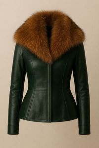 Chaqueta Safari de Cuero Sintético para Mujer, Cuello Camisero, Cierre de Cremallera, Manga Tres Cuartos, Estilo Invernal, Elegante, Color Sólido, Corte Regular - Product Image 4