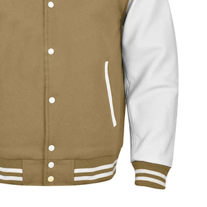 <b>Men's</b> Canvas Varsity <b>Jacket</b> Brown <b>White</b> Sleeve Casual Solid Color Turn-down Collar Polyester Cotton Material Winter Front Logo - Product Image 5