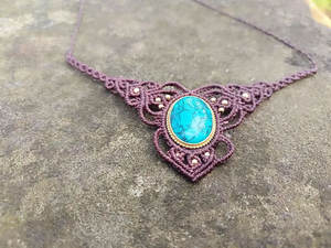 Handmade Turquoise Macrame <b>Necklace</b> Purple Intricate Macrame Pendant Boho Tribal Healing Crystal Gemstone Jewelry for Women - Product Image 4