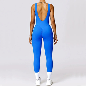 New Solid Plus Size Hollow Backless <b>Bodycon</b> Scrunch Sport <b>Jumpsuit</b> Sleeveless Zipper Yoga Fitness Overalls Woman One Piece Gym - Product Image 6