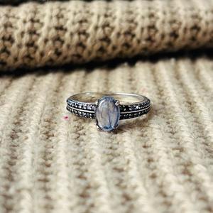 <b>Blue</b> Chalcedony Solitaire Brass <b>Ring</b> Silver Plated Accent Statement Womens <b>Ring</b> For Wholesale - Product Image 1