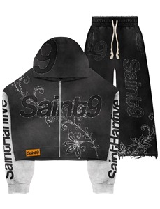 Conjunto de Sudadera Corta con Cremallera Multicolor y Jeans Holgados |   Conjunto de Ropa Urbana con Estampado Gráfico de Gran Tamaño, Marca Privada OEM - Product Image 3