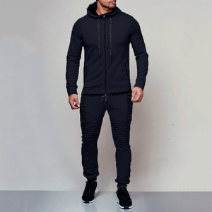 Men's Solid Black <b>Tracksuit</b> Set Full Sleeve Hooded Zipper Sweatshirt Side Pockets Regular Fit Sporty Summer Wear 2 1 Design - Product Image 1