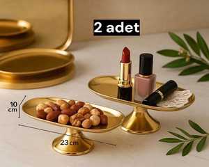 Plateau à gâteau rectangulaire en métal doré avec support, style glamour, couleur unie, plat de service pour fêtes, vaisselle et assiettes, plateau de Noël - Product Image 3