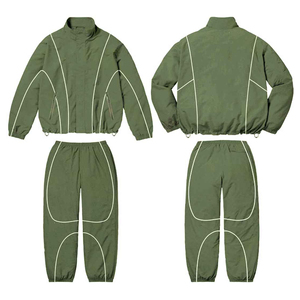 Wholesale Custom Logo Reflective Tracksuit Men 2 Piece Set Olive Green Streetwear Nylon Windbreaker <b>Jacket</b> Pants <b>Techwear</b> OEM - Product Image 6