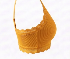 Bralette sin Varillas Color Amarillo Mostaza para Mujer, con Ribete de Encaje, Tejido de Spandex Transpirable, para Uso Diario, con Relleno, Copa Completa, de Secado Rápido - Product Image 5