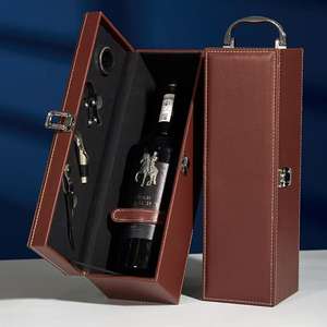 Boîte cadeau portable pour vin rouge, simple ou double fenêtre, en papier kraft avec poignée, doublure en éponge, matériaux recyclés, boîte à vin avec logo personnalisé - Product Image 4