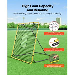 ตาข่ายรีบาวด์สำหรับเบสบอลและซอฟต์บอล ขนาด 4x4.5 ฟุต พร้อมอุปกรณ์ฝึกซ้อมแบบยืดหยุ่นได้ ปรับมุมได้ และโครงเหล็ก - Product Image 5
