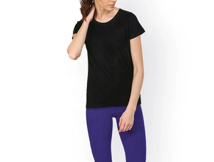 Camiseta de Manga Corta con Cuello Redondo para Mujer, Color Negro, Corte Regular, Informal, de Algodón Jersey, Transpirable, Color Sólido, para Todas las Temporadas - Product Image 3
