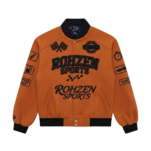 Custom Orange Racing Varsity <b>Bomber</b> <b>Jacket</b> Embroidered Patch Motorsport Letterman Snap Button Streetwear Windproof Casual % - Product Image 1