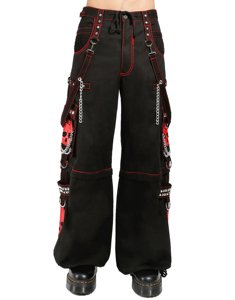 Pantalon cargo punk gothique personnalisé pour hommes et femmes, imprimé crâne noir et rouge, coupe large, avec chaînes, style bondage, streetwear Y2K - Product Image 5