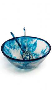 RESIN Ocean Blue Marble Disposable <b>Salad</b> <b>Bowl</b> Set with <b>Servers</b> European Design Polished - Product Image 3