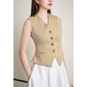 Chaleco Corto Entallado Informal para Mujer, Diseño Icónico Vietnamita, Botones Beige, Transpirable, Proveedor OEM ODM DELWYN Suits - Product Image 4