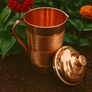 Ensemble de carafes à eau en cuivre massif Antique Creations - Pichet ayurvédique pour la santé avec bouchon coulissant anti-fuite, design de luxe pour cadeau de mariage - Product Image 2