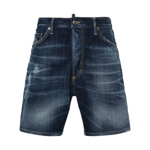 Shorts de mezclilla de algodón lavado oscuro, estilo vintage, holgados y desgastados, personalizados, para hombre, moda urbana de verano - Product Image 1