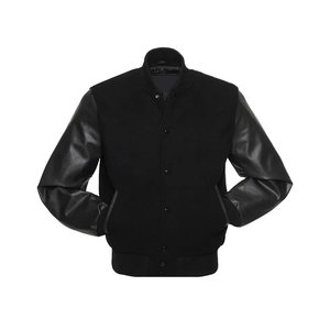Chaqueta Varsity Negra para Hombre, Modelo 2026, Más Vendida, Cuerpo de Lana, Mangas de Cuero, Cuello Alto, Cierre de Botones, Abrigo de Invierno, ODM OEM - Product Image 2