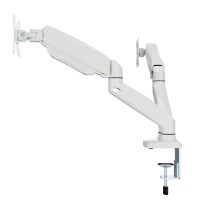 Soporte de Escritorio AUKI para Dos Monitores, Resistente, con Resorte de Gas, Soporte VESA para Monitores de hasta 32 Pulgadas, Color Blanco, Ajustable en Movimiento Completo