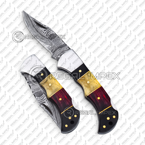 Cuchillo Plegable Hecho a Mano de Acero al Carbono de Grado Industrial con Hoja Recta de Punta Caída, Mango de Madera, Empuñadura de Acero, Multifuncional, EDC, OEM - Product Image 4