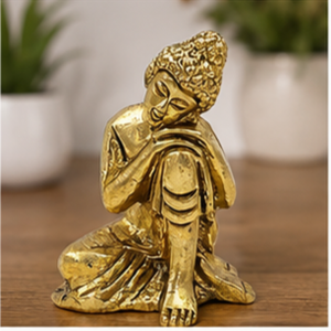 Figura de Buda Dorada, Fundición en Latón, Decoración para el Hogar, Tema Budista, Chapado en Oro, Forma 3D Completa - Product Image 6