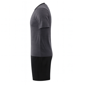 Ensemble de maillot de football pour homme à col en V et manches courtes, en polyester respirant, coupe athlétique, toutes saisons, noir uni - Product Image 2
