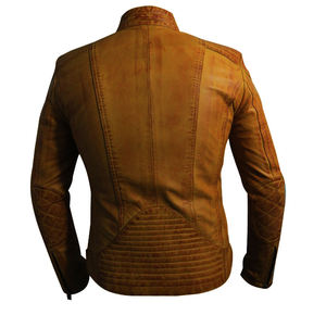 Chaqueta de Motociclista para Hombre, Estilo Urbano, Ajustada, Impermeable y Resistente al Viento, de Cuero Genuino Amarillo Mostaza - Product Image 2