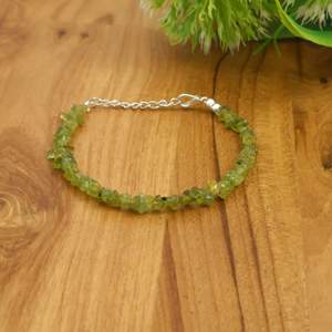 Natural Green Peridot Chip Stone Beaded <b>Bracelet</b> Silver Plated Adjustable Bohemian Style Unisex Jewelry Gift - Product Image 3