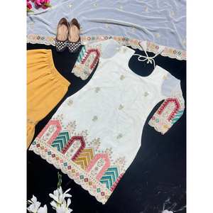 NF Designer Women's <b>White</b> Party Wear Set Top <b>Sharara</b> Plazzo Dupatta - Product Image 1