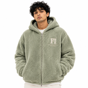 Sweat-shirt à capuche Sherpa unisexe de haute qualité, surdimensionné, avec logo brodé personnalisé, vêtements d'hiver décontractés, sweats à capuche en polaire pour hommes - Product Image 1