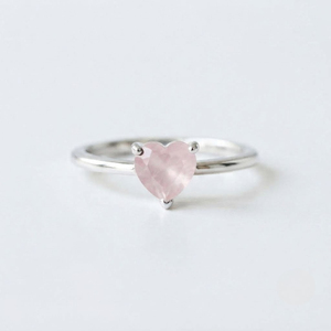 Rhaya Jewels 925 Sterling Silver Rhodium-Plated Unisex Heart Cut <b>Rose</b> <b>Quartz</b> Prong Set Solitaire Engagement Party Wedding <b>Ring</b> - Product Image 1