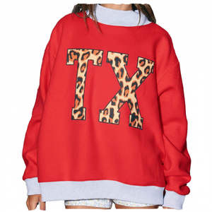 เสื้อฮู้ดคอกลมสีฟ้าอ่อนทรงโอเวอร์ไซส์ พิมพ์ลายเสือดาว โลโก้ TX ด้านหน้า สไตล์ลำลอง ยูนิเซ็กส์ ผ้าฝ้าย 100% สไตล์ฤดูหนาว - Product Image 5
