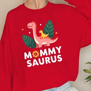 Sweat-shirts imprimés pour femmes MOMMY SAURUS, tissu tricoté décontracté avec des dinosaures, 100% polyester, col rond - Product Image 4