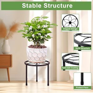 Ensemble de 5 supports de plantes en métal robustes, supports de pots de fleurs multiples, support rond noir pour paniers suspendus et accessoires - Product Image 3