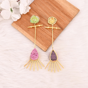Boucles d'oreilles pendantes élégantes en pierres Druzy solaires et Druzy roses, plaquées or, bijoux en laiton faits à la main pour femmes - Product Image 5