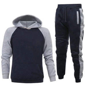 Conjunto de Sudadera con Capucha y Pantalones Jogger de Moda de Invierno para Hombre, Tallas Grandes, con Costuras, de Peso Pesado, Liso, con Cordón Ajustable - Product Image 1