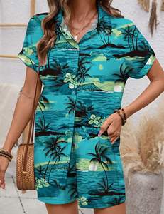 ชุดเซ็ตฤดูร้อนเอวสูง ดีไซน์ขอบเอวยางยืด ผ้าฝ้ายผสมโพลีเอสเตอร์ กางเกงขาสั้นทรง Biker สำหรับผู้หญิง ชุดสองชิ้น - Product Image 3