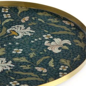 Plateau de service rond en émail, imprimé palmier vintage, assiette en métal avec bordure découpée décorative, multifonctionnel pour la cuisine et la décoration de la pièce - Product Image 3