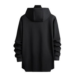 Men's Oversized Hooded Sweatshirt Solid Black Long Sleeve Casual Knitted Polyester Boxy Fit Winter Wear 2027 Embroidered - Product Image 2