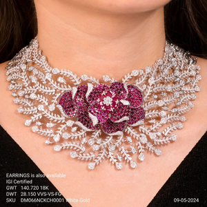 Collar de Oro Blanco de 18k con Diamantes Cultivados en Laboratorio y Rubíes Certificados por IGI, Diseño Floral, Gargantilla, Joyería Fina para Mujer - Product Image 2