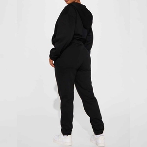 Wholesale Custom Cropped Zipper Acid Washed Women Tracksuit Hoodie and Sweatpants Distressed Embroidery Patch 2 Piece <b>Set</b> Cotton - Product Image 4