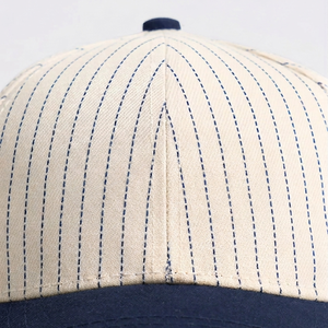 Custom Retro Two Tone Varsity Cap 6 Panel Vintage Pinstripe Baseball Cap for Men Women Sporty <b>Hat</b> Wholesale - Product Image 4