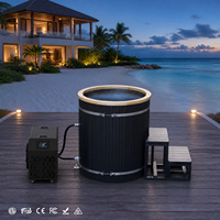 Baignoire froide composite pour jardin avec refroidisseur, bain de glace noir en WPC imitation bois avec revêtement en acier inoxydable 304 pour la maison