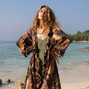 Kimono de Playa para Mujer, Diseño de Paisley con Lentejuelas y Teñido Anudado, Viscosa/Algodón, 1 Pieza - Product Image 2