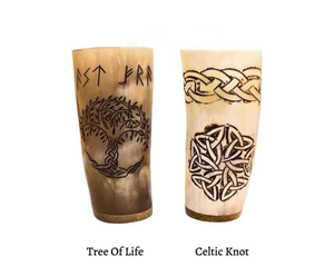 Copa Clásica Premium de Cuerno Vikingo Nórdico Tallada a Mano, Jarra de Cuerno de Buey Genuino con Tapa Ecológica y Patrón Sólido a Color - Product Image 3