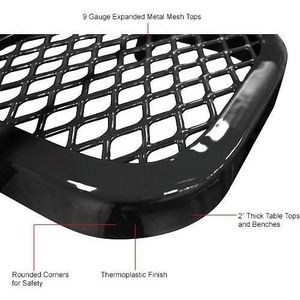 Tavolo da Picnic rettangolare in metallo espanso nero da 72 \ "con foro per l'ombrello-per il tempo libero all'aperto - Product Image 6