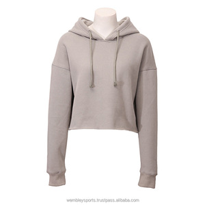 Sudadera corta con capucha para mujer, con Logo personalizado, forro polar, sin hombros, informal, de manga larga - Product Image 3
