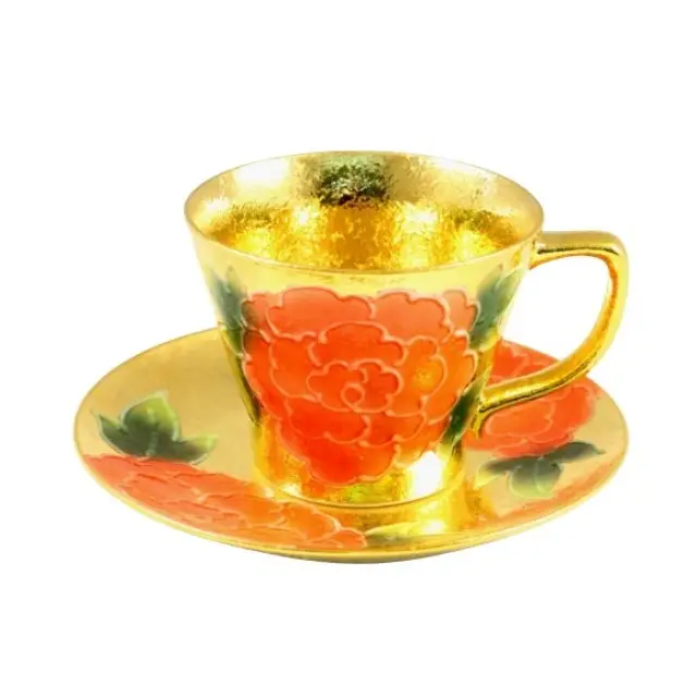 Conjunto de xícara e pires de chá rosa banhado a ouro, feito no Japão, porcelana Arita Ware pintados à mão por artesãos qualificados